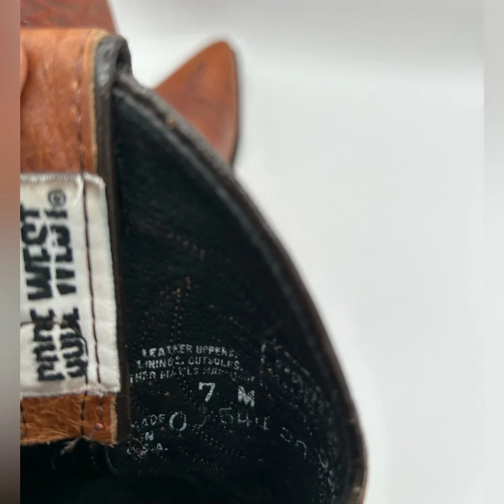 Vintage CODE WEST Tan Leather Cowboy Boots Midi Western BOHO Women’s SZ 7 - Picture 9 of 10